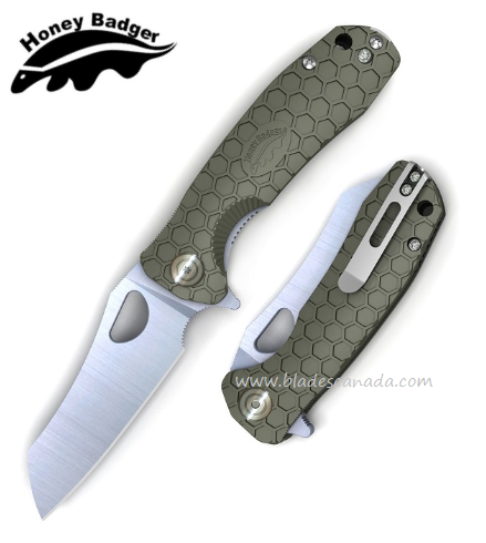 Honey Badger Med Wharncleaver Flipper Folding Knife, FRN Green, HB1040